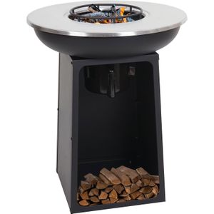 Feuerschale mit Grillplatte MCW-K97 Feuerstelle Grill Feuerkorb BBQ Outdoor Kochplatte, Stahl Edelstahl ~ Ø59cm schwarz