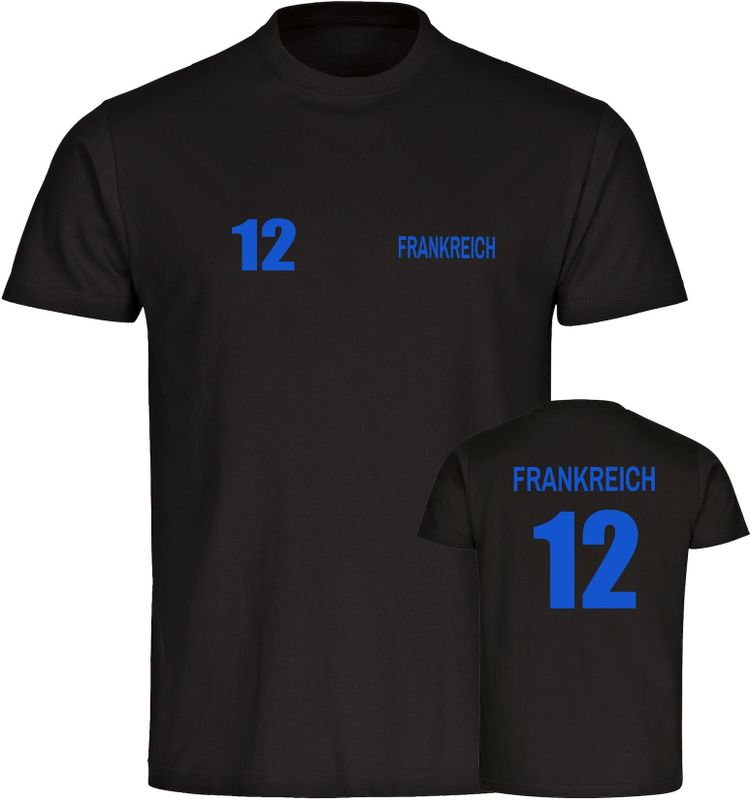 multifanshop Kinder T-Shirt - Frankreich - Trikot Nummer 12 - Druck blau - Kind