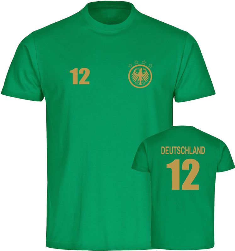 multifanshop Kinder T-Shirt - Deutschland - Adler Retro Trikot 12 Gold - Druck gold metallic - Kind