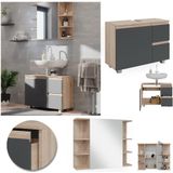 Vicco Badmöbelset J-shape Sonoma Anthrazit modern Badezimmer Schrank Badschrank Waschtischunterschrank Spiegelschrank Schranktür Schrankschublade Aufbewahrung