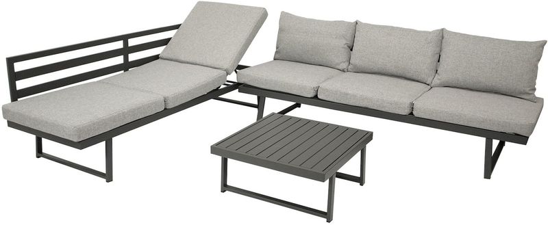DEGAMO Funktions Lounge Set BOGOTA, Aluminium matt-grau, Polster hellgrau