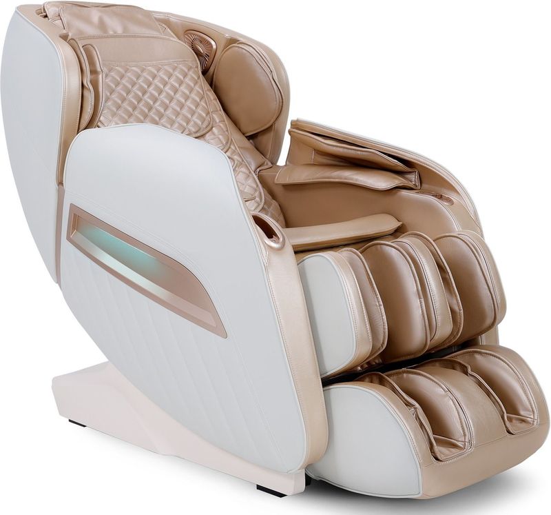 NAIPO Massagesessel Shiatsu Massagestuhl Zero Gravity für Ganzkörper, mit Heizung, SL Track, Klopfen, Kneten, Luft-Massage-System, USB, Bluetooth 3D Surround Sound Musik, Für Zuhause und Büro, WeissGold