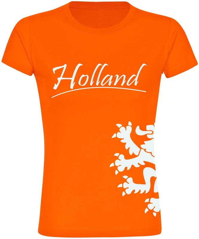 multifanshop Damen T-Shirt - Holland - Löwe seitlich - Druck weiß - Frauen