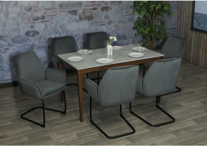 6er-Set Freischwinger MCW-G67, Esszimmerstuhl Küchenstuhl Stuhl, Stoff/Textil Öko-Tex MVG ~ dunkelgrau