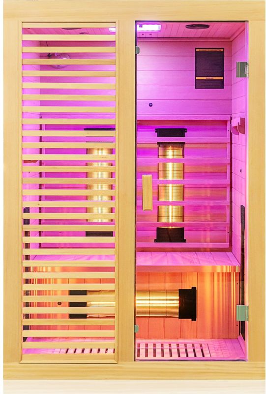 Dewello® Infrarotkabine Infrarotsauna HAMLIN 130cm x 105cm inkl. 5 Vollspektrumstrahler, Bodenstrahler, 2 Personen, LED