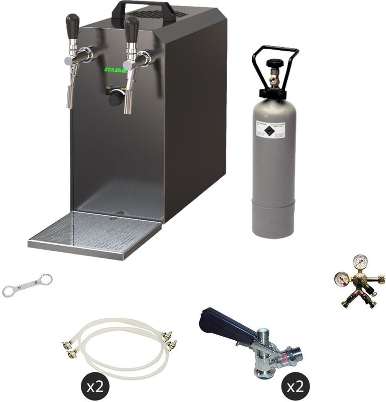Komplett Set - Zapfanlage STREAM 50 Bierkoffer, Bierzapfanlage, Durchlaufkühler 2-leitig Trockenkühler, bis zu 55 Liter/h - BLACK EDITION, Zapfkopf:Flach,Zapfkopf 2:Kombi