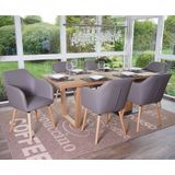 6er-Set Esszimmerstuhl Vaasa T381, Stuhl Küchenstuhl, Retro 50er Jahre Design ~ Kunstleder, taupe-grau, helle Beine