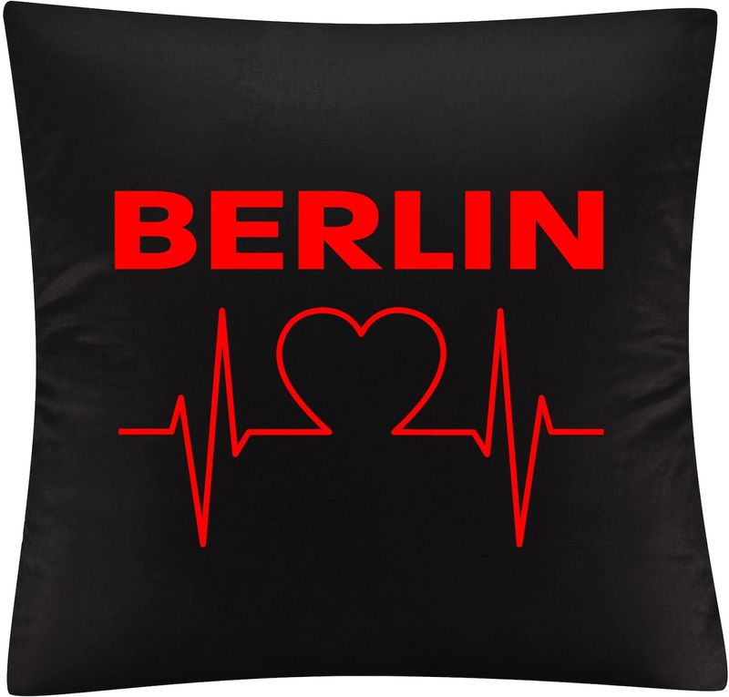 multifanshop Kissenbezug - Berlin rot - Herzschlag - Druck rot - Kissen
