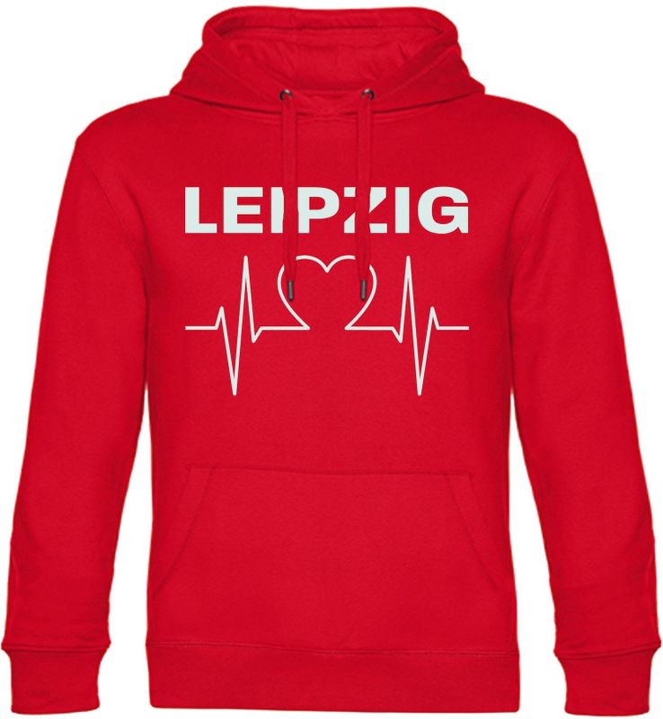 multifanshop Kapuzen Sweatshirt - Leipzig - Herzschlag - Druck weiß - Hoodie