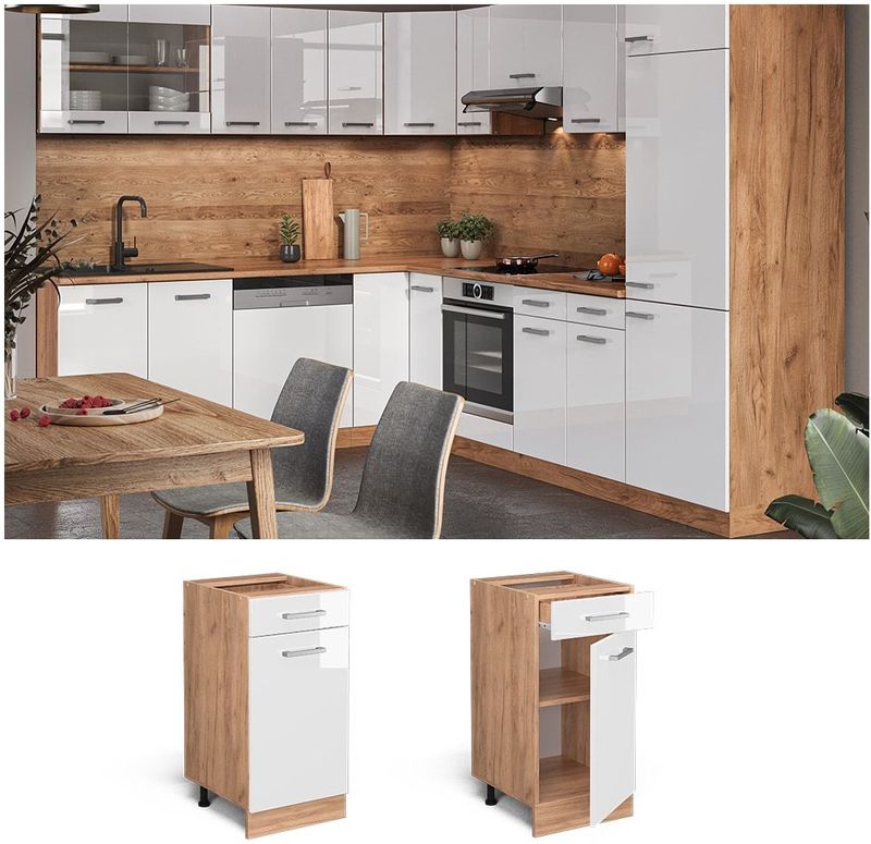 Vicco Schubunterschrank Küchenschrank Küchenzeile R-Line 40 cm Goldkraft Weiß