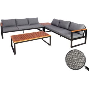 Garten-Garnitur MCW-L26, Gartenlounge Lounge-Set Sitzgruppe Sofa, Aluminium Akazie Holz MVG-zertifiziert ~ dunkelgrau