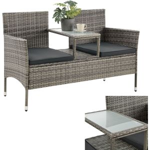 Juskys Polyrattan Gartenbank Monaco grau-meliert - 2-Sitzer Bank mit Tisch & Kissen - 133×63×84 cm