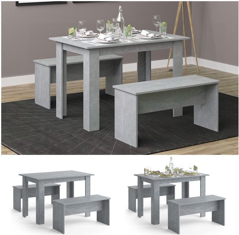 Vicco Tischgruppe Sitzgruppe Esszimmer Sentio Esstisch Sitzbank Beton 110 cm