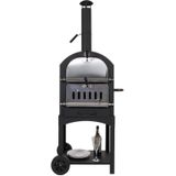 Holzkohlegrill MCW-N15, Pizzaofen Kaminofen, Grillrost Holzkohlerost Pizzastein, Stahl schwarz hochtemperaturlackiert
