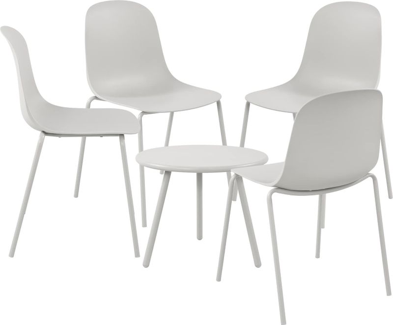 CLP 4er Sitzgruppe Berdin I Garten-Set 4x Stuhl stapelbar und 1x Tisch I Outdoor-Set wetterfest und UV-beständig I Gartenmöbel