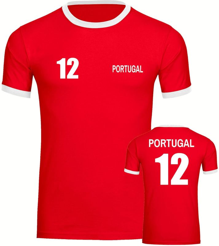 multifanshop Kontrast T-Shirt - Portugal - Trikot Nummer 12 - Druck weiß - Männer