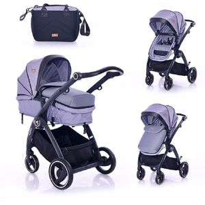 Lorelli Kombikinderwagen 2 in 1 Adria, Aluminiumrahmen, Wickeltasche, Adapter grau