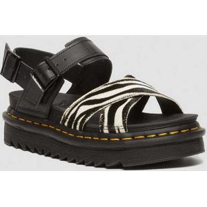 Dr. Martens Leer Voss II Hair-On Zebraprint Sandalenen in Zwart/Wit, Grootte: 37