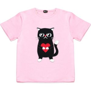 Zacht en Ademend Heartful Cat T-Shirt – Katoenjersey, Regular-Fit - Light Blue / 134/140