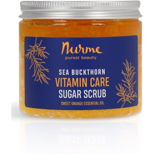 Nurme-250g-Energiegevende Suiker Body Scrub met Duindoorn & Zoete Sinaasappel – Hydrateert & Exfolieert