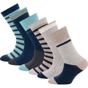 Ewers Sokken 6-pack rib/strepen beige/blauw