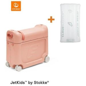 JETKIDS™ BY STOKKE® meerijdkoffer BedBox™ Coral Pink en matras CloudSleeper™ wit