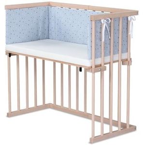 dreamgood Co-sleeper natuur beuken / matras Prime Air / nestje, horizontaal blauwe sterrenmix wit/saffierblauw