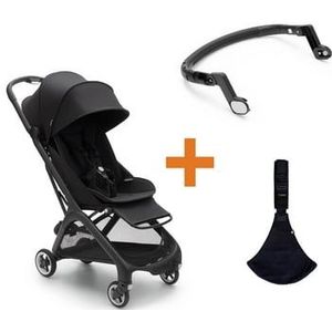 bugaboo Buggy Butterfly compleet Midnight Black Set inclusief buikstang en Wilride kinderdrager Black