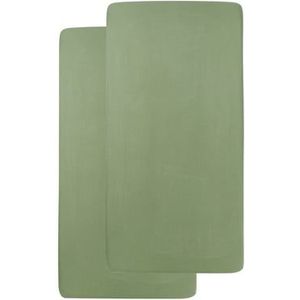 Meyco Baby Uni hoeslaken ledikant - 2-pack - jersey - olive green - 60x120cm