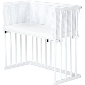 dreamgood Co-sleeper beuken wit gelakt / Matras Prime Air / Nest, witte sterrenmix lichtgrijs/zilvergrijs