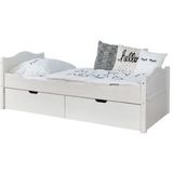 TiCAA Eenpersoonsbed Leni 90 x 200 cm wit grenen met 2 lades aden