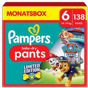 Pampers Baby-Dry Pants Paw Patrol, maat 6 extra Large 14-19kg, maandbox (1 x 138 luiers)