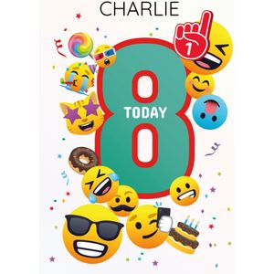 Joy Pixels | Verjaardagskaart | 8 today | Aanpasbare naam | Large Card