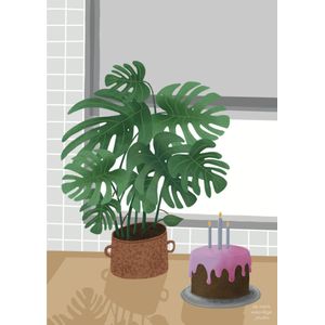 De Merkwaardige Studio | Verjaardagskaart | Monstera | Taart | Giant Card