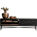 Vintage tv-meubel zwart hout - 160x45x50cm.