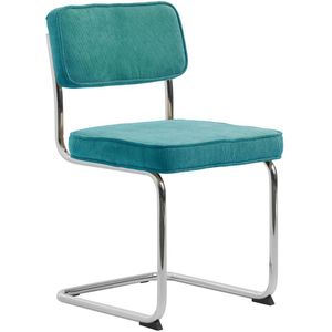 Ribstof eetkamerstoel turquoise met chroom