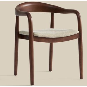 Eetkamerstoel walnoot hout met beige zitting