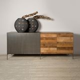 Dressoir van teakhout en metaal - 221x45x92cm.