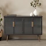 Dressoir zwart met ribbelglas - 120x35x75cm.