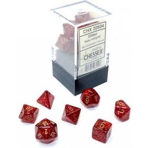 Mini Dobbelstenen Glitter Ruby Red/Gold Polydice (7 stuks)