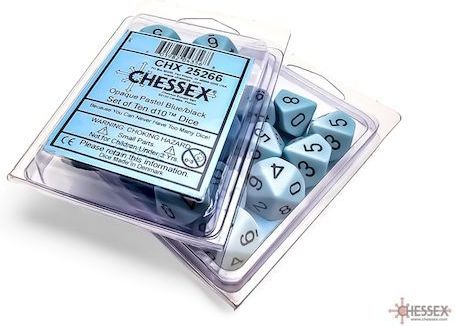 Dobbelstenen D10 Opaak Pastel Blauw/Zwart