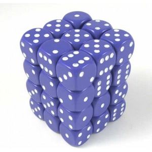 Dobbelstenen Opaque Purple/White - D6 - 12mm - 36 stuks