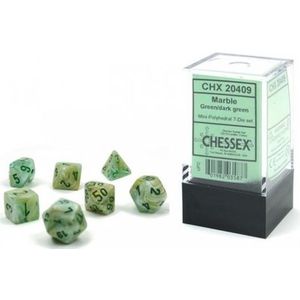 Mini Dobbelstenen Marble Green/Dark Green Polydice (7 stuks)