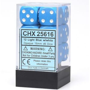 Dobbelstenen D6 (16mm) Opaque Light Blue/White