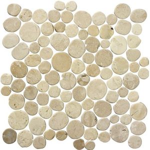 Stone Line Coins Mozaiek Tegel Round - Crème Marmer Ongeglazuurd 300x300mm