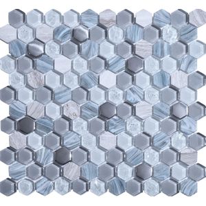 Mozaïek tegels Levend Grijs 30x30 - Hexagon Wandtegels Glas