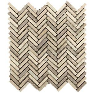 Stone Line Visgraat Mozaiek Tegel Kiezel - Suntraw - Beige / Bruin Ongeglazuurd 300x300mm