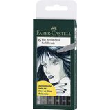 Faber Castell FC-167806 Tekenstift Faber-Castell Pitt Artist Pen Soft Brush Etui 6 Stuks Assorti