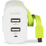 Sweex CH-026WH Lader 3-uitgangen 3 A 2x Usb / Micro-usb Wit/groen