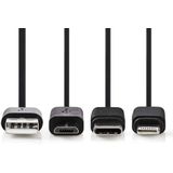 Nedis CCGP60620BK10 3-in-1 Sync And Charge-kabel Usb-a Male - Micro B Male / Type-c™ Male / Apple Lightning 8-pins Male 1,0 M Zwart